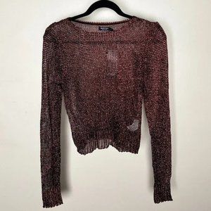 Nasty Gal Shiny Metallic Yarn Chocolate Sweater Womens Size M